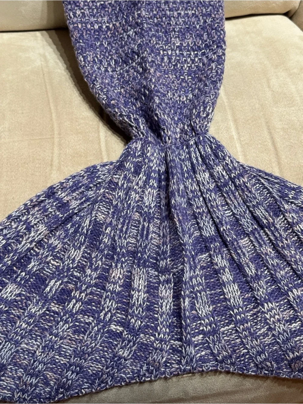 Crochet Mermaid Tail Knit Blanket / Sleeping Bag Throw- Coral Reef Purple